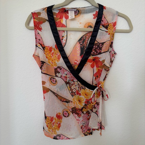 Miss Me Tops - Miss Me Orange and Pink Wrap Blouse